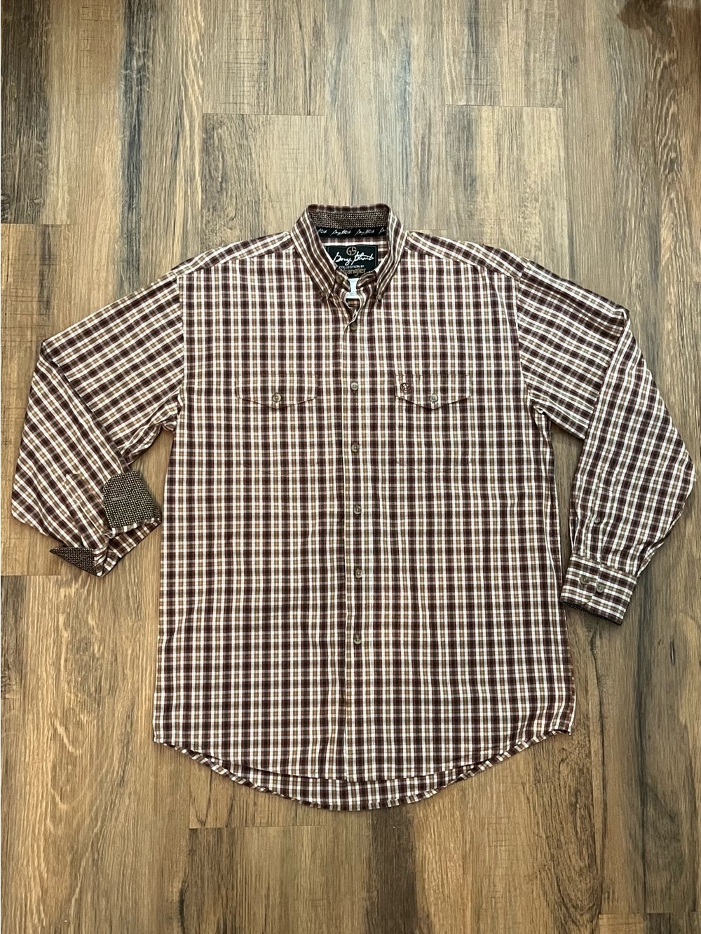 Wrangler George Straight Rust Plaid Shirt Men’s Sz M Button Down Western Autumn